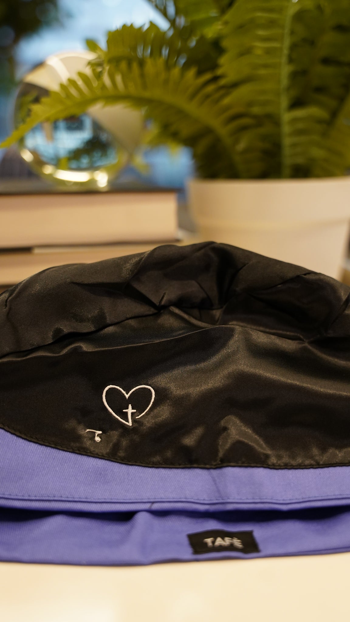 "Carry your Cross" satin lined bun scrub cap (plain)